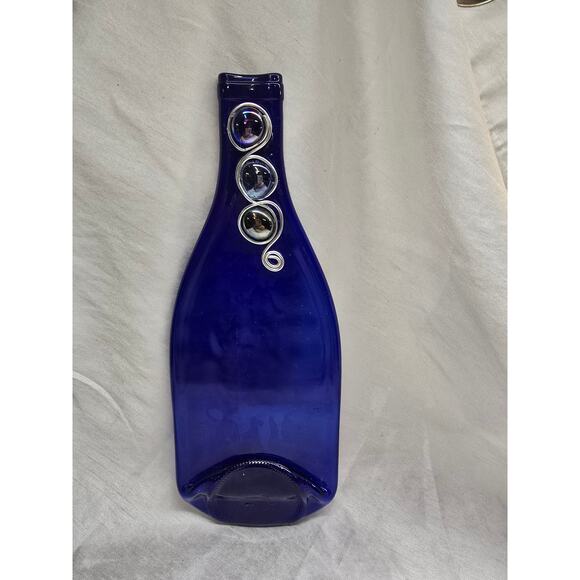 Upcycled Melted Cobalt Blue Wine Bottle - Unique Serving Platter or Decor - Picture 1 of 6